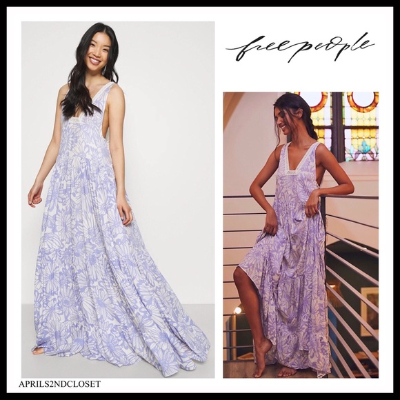 FREE PEOPLE BOHO FLOWY MAXI DRESS BOHEMIAN FLORAL SLEEVELESS V-NECK DRESS A2C - Picture 14 of 16